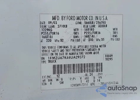 2004 Ford Explorer Sport Trac Adrenalin/Xls/Xlt из США, поврежденный, VIN 1FMZU67K44UA29372